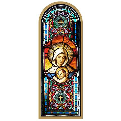 Tavola Madonna con Bambino stampa tipo vetrata su legno - 10 x 27 cm