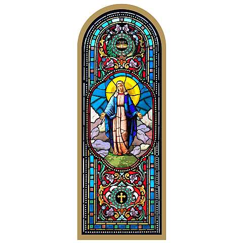 Tavola Madonna Miracolosa stampa tipo vetrata su legno - 10 x 27 cm