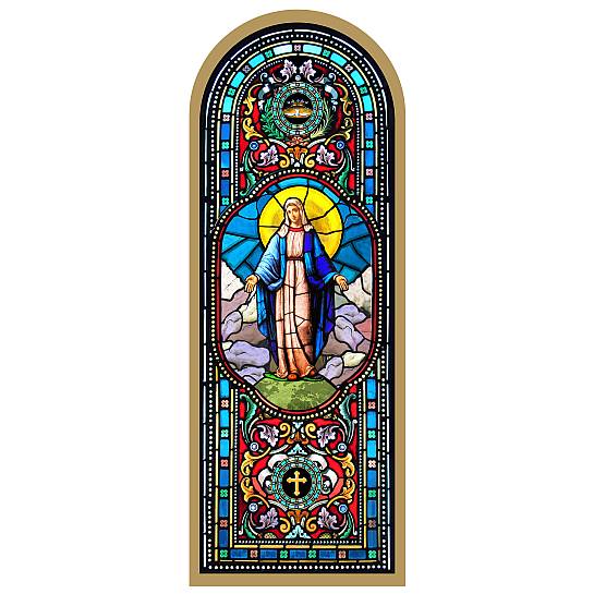 Tavola Madonna Miracolosa stampa tipo vetrata su legno - 10 x 27 cm
