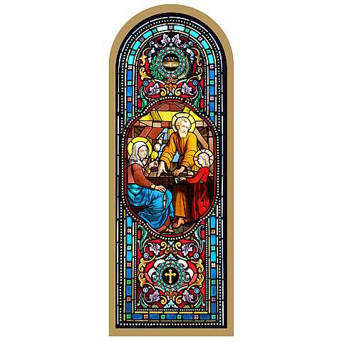 Tavola Sacra Famiglia stampa tipo vetrata su legno - 10 x 27 cm