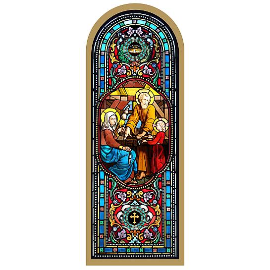 Tavola Sacra Famiglia stampa tipo vetrata su legno - 10 x 27 cm