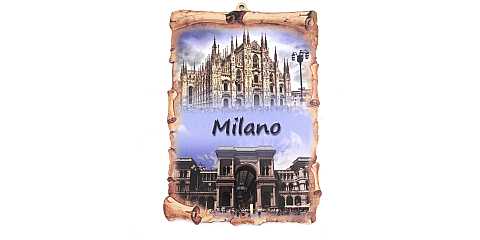 STOCK: Tavoletta Duomo di Milano e Galleria tipo pergamena - 15 x 10 cm