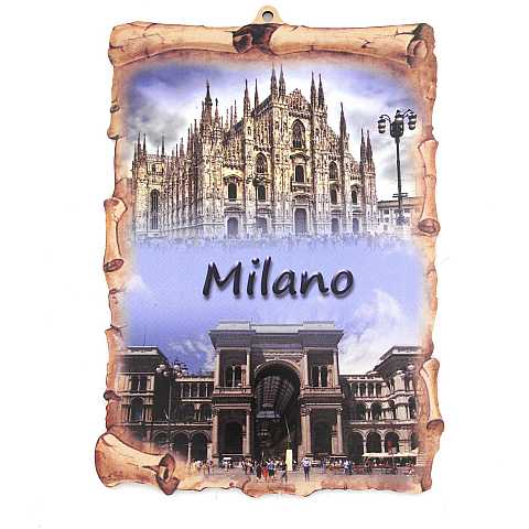 STOCK: Tavoletta Duomo di Milano e Galleria tipo pergamena - 22 x 16 cm