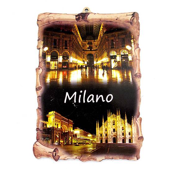 STOCK: Tavoletta Duomo di Milano di notte tipo pergamena - 22 x 16 cm