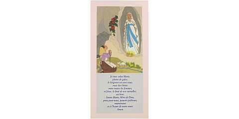 Tavola Lourdes con preghiera Ave Maria in francese su legno rosa - 26 x 12,5 cm   