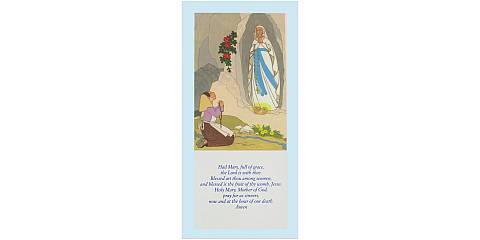 Tavola Lourdes con preghiera Ave Maria in inglese su legno azzurro - 26 x 12,5 cm   