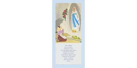 Tavola Lourdes con preghiera Ave Maria su legno azzurro - 26 x 12,5 cm