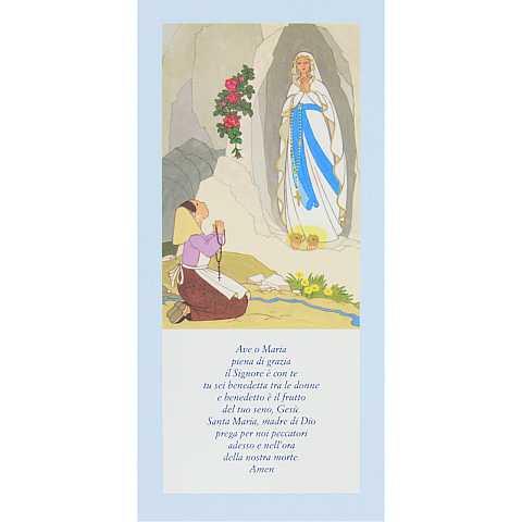 Tavola Lourdes con preghiera Ave Maria su legno azzurro - 26 x 12,5 cm