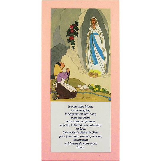 Tavola Lourdes con preghiera Ave Maria su legno rosa - 26 x 12,5 cm   