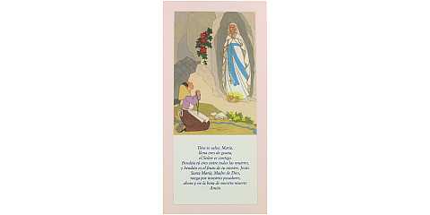 Tavola Lourdes con preghiera Ave Maria in spagnolo su legno rosa - 26 x 12,5 cm   