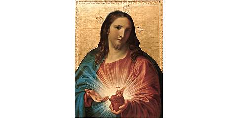 Tavola Sacro Cuore di Gesù di Pompeo Batoni stampa su legno - 24 x 17 cm