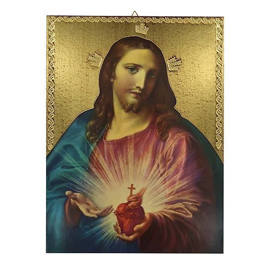 Tavola Sacro Cuore di Gesù di Pompeo Batoni stampa su legno - 28 x 21 cm