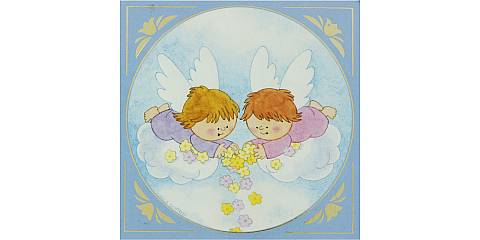 STOCK: Tavoletta con angeli su nuvola - 11 x 11 cm