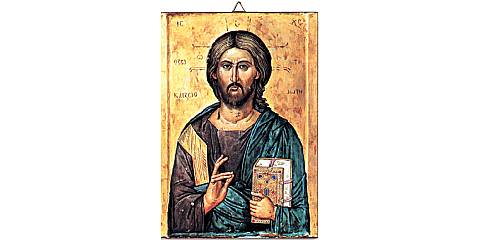 Quadro Cristo con libro chiuso stampa su legno - 10,5 x 6 cm