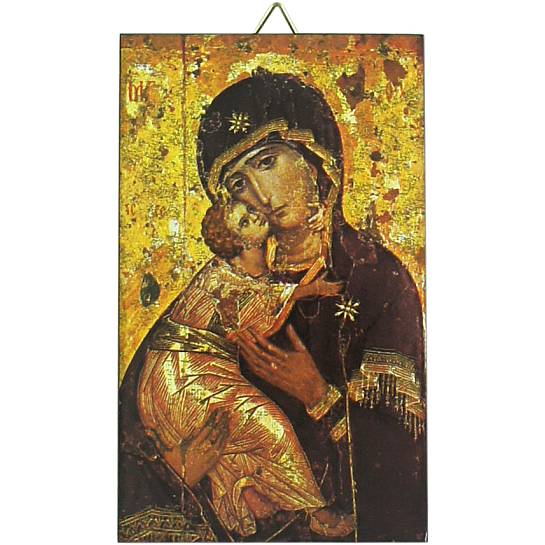 Quadro Madonna della Tenerezza stampa su legno - 10,5 x 6 cm