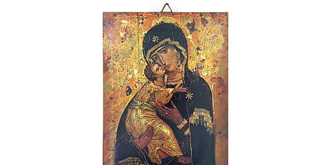 Quadro Madonna della Tenerezza stampa su legno - 14 x 10 cm 