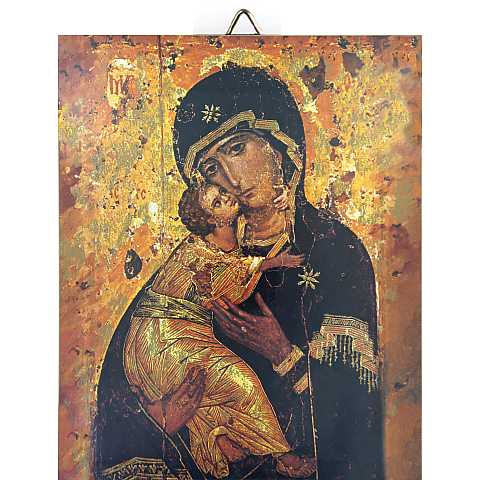 Quadro Madonna della Tenerezza stampa su legno - 14 x 10 cm 