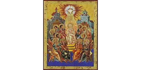 Quadro icona Discesa dello Spirito Santo anticata stampa su legno - 10 x 8 cm