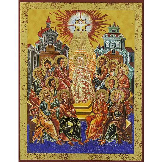 Quadro icona Discesa dello Spirito Santo anticata stampa su legno - 10 x 8 cm