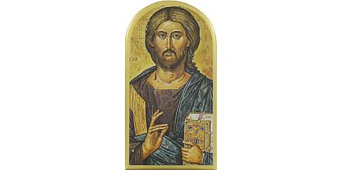 Quadro Gesù con il libro chiuso stampa su legno ad arco - 25 x 13,5 cm 