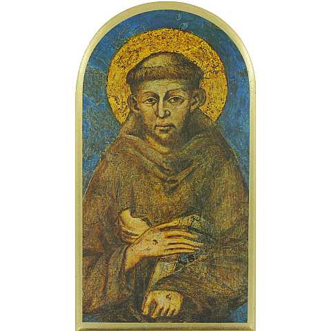 Quadro San Francesco d'Assisi stampa su legno ad arco - 25 x 13,5 cm 