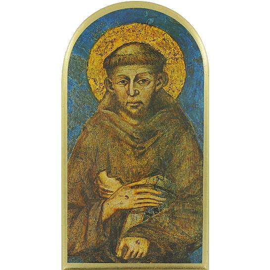 Quadro San Francesco d'Assisi stampa su legno ad arco - 25 x 13,5 cm 