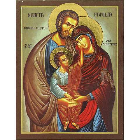 Quadro icona Sacra Famiglia stampa su legno - 10 x 8 cm