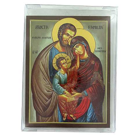 Quadro icona Sacra Famiglia stampa su legno - 15 x 11 cm
