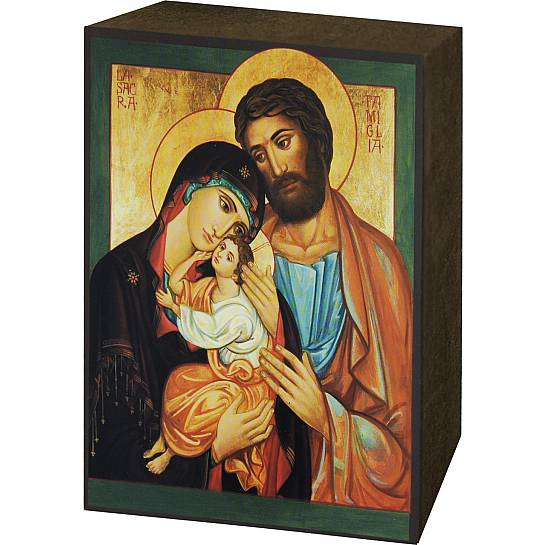 Quadro icona Sacra Famiglia stampa su legno - 7 x 5,5 cm