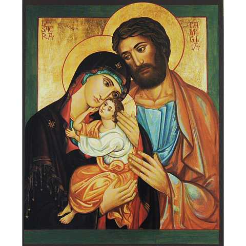 Quadro icona Sacra Famiglia stampa su legno - 10 x 8 cm 