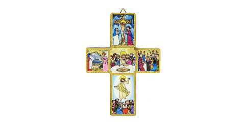 Regalo Comunione: Crocifisso Passione di Cristo per bambini stampa su legno - 11 x 8 cm