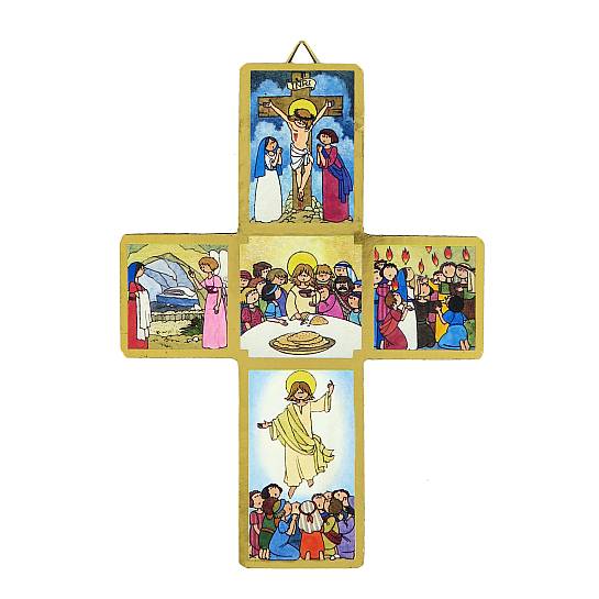 Regalo Comunione: Crocifisso Passione di Cristo per bambini stampa su legno - 15 x 11 cm