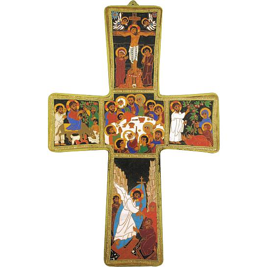 Croce Passione di Cristo da parete stampa su legno - 22 x 14,5 cm 