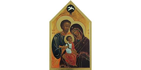 Icona Sacra Famiglia a cuspide stampa su legno - 7 x 7 cm