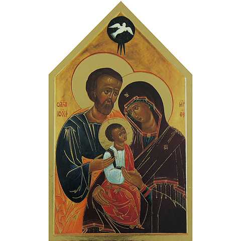 Icona Sacra Famiglia a cuspide stampa su legno - 23 x 14 cm