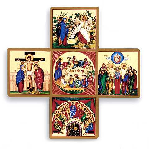 Croce icona Resurrezione di Gesù stampa su legno - 15 x 15 cm