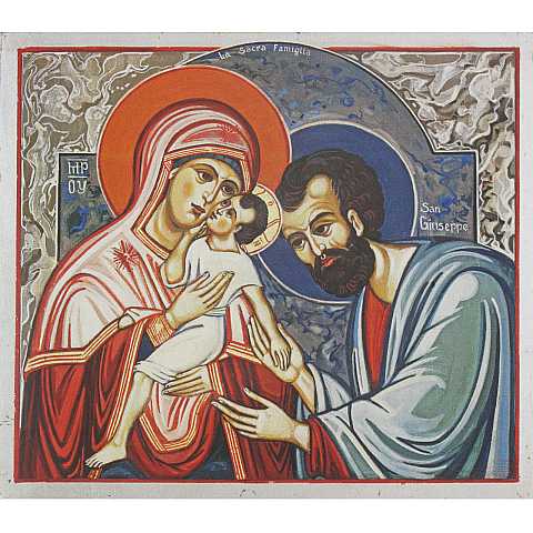 Quadro icona Sacra Famiglia stampa su legno - 14 x 12 cm