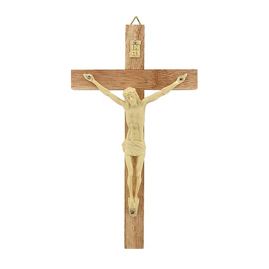 Crocifisso da parete in legno con Cristo in plastica - 13 cm 