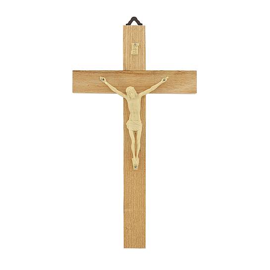 Crocifisso da Parete in Legno con Cristo in Plastica, Altezza Crocifisso 20 Cm