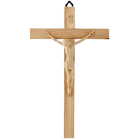 Crocifisso da parete in legno con Cristo in plastica - 25 cm