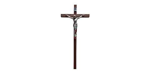 Crocifisso da parete in legno di mogano con Cristo in metallo - 20,5 cm