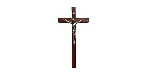 Crocifisso da parete in legno di mogano con Cristo in metallo - 30 cm