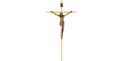 Crocifisso da parete in metallo dorato con Cristo brunito - 18 cm