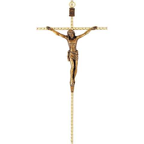 Crocifisso da parete in metallo dorato con Cristo brunito - 21 cm