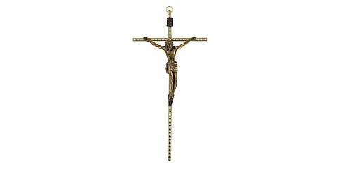 Crocifisso da parete in metallo dorato con Cristo brunito - 25 cm