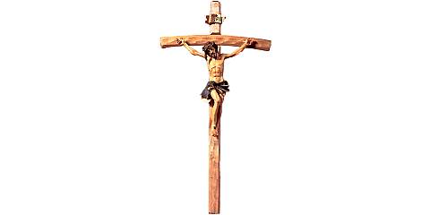 Crocifisso da Parete, Corpo di Cristo in Resina e Croce in Legno a Rifinitura Grezza, Altezza 75 Cm