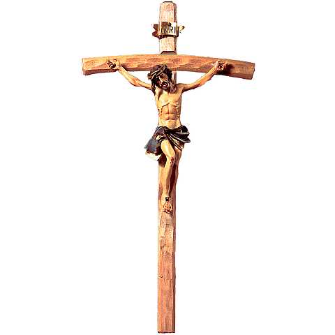 Crocifisso da Parete, Corpo di Cristo in Resina e Croce in Legno a Rifinitura Grezza, Altezza 75 Cm