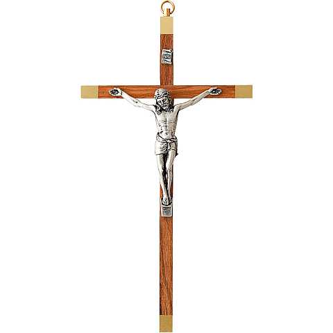 Crocifisso da parete in legno di ulivo con Cristo in metallo argentato - 13 cm