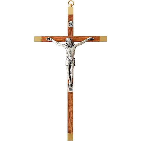 Crocifisso da parete in legno di ulivo con Cristo in metallo argentato - 16 cm