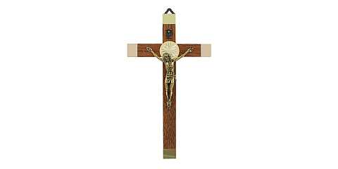 Crocifisso da parete in legno con Cristo in metallo brunito - 17 cm
